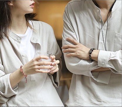 Couple-Strawberry Crystal Silver Sheen Obsidian Pixiu Couple Braided Bracelet