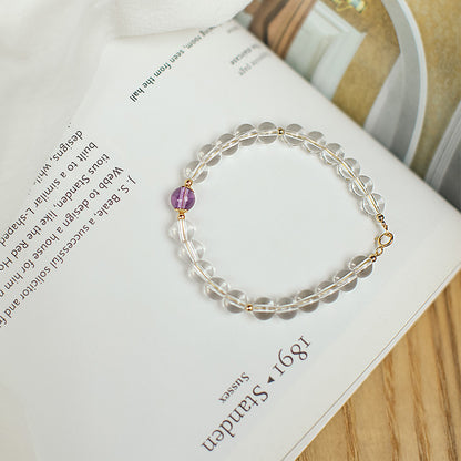 White quartz and amethyst bead bracelet