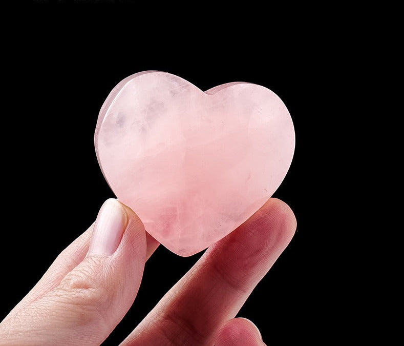 Natural Rose Quartz Stone Heart Pentagram Talisman