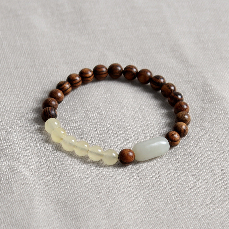 Confidence and calmness-Tiger Stripe Sandalwood with Jadeite Bracelet